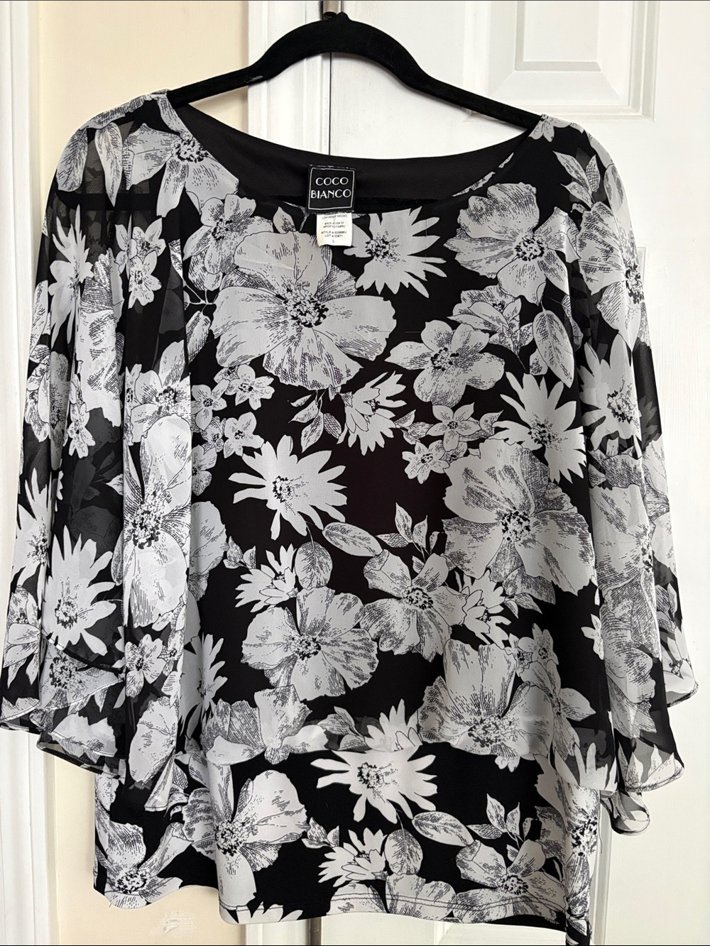 Coco Bianco Black & White Floral Overlay Blouse